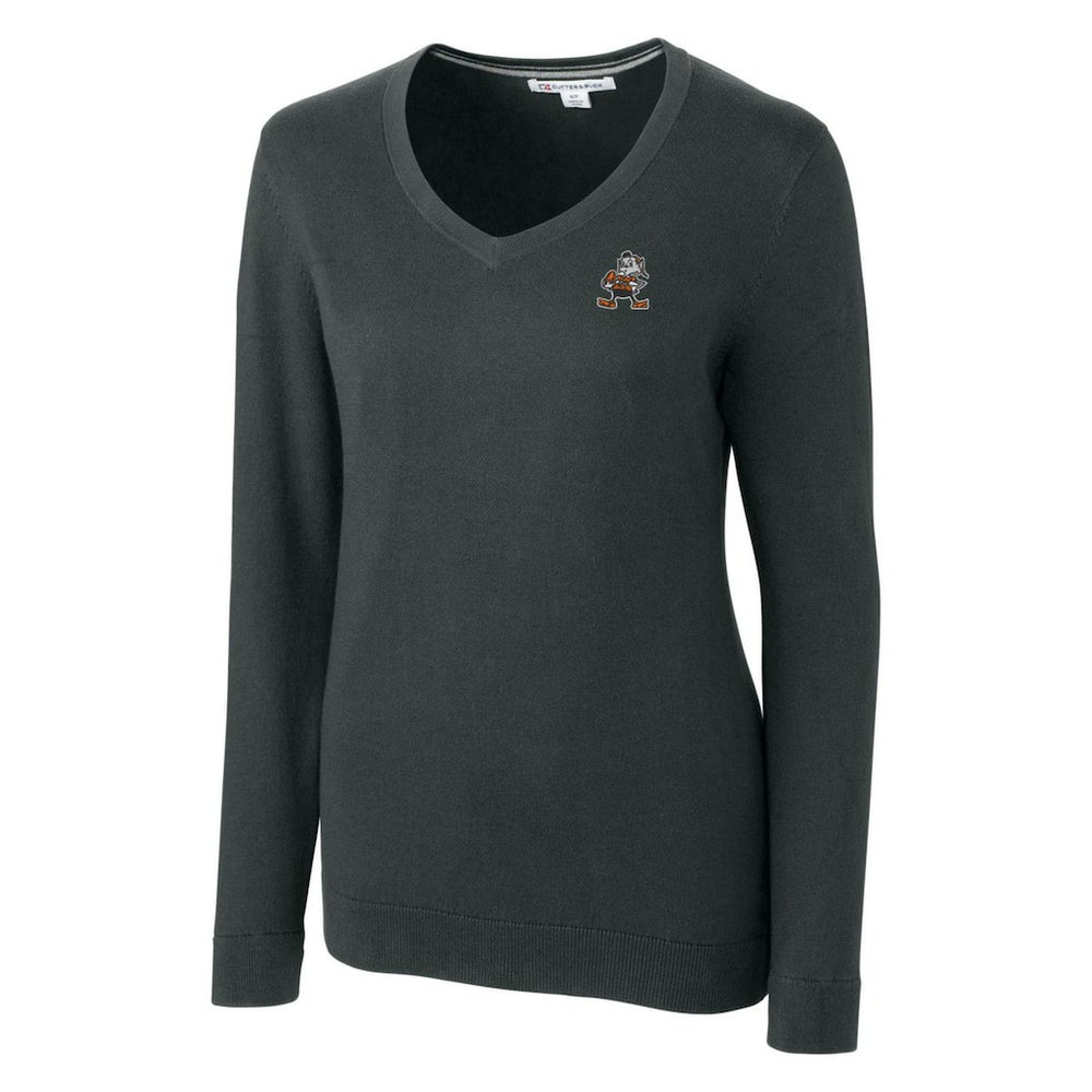 Cleveland Browns Cutter & Buck Women's Throwback Logo Lakemont Tri-Blend V-Neck Sweater Heather Charcoal