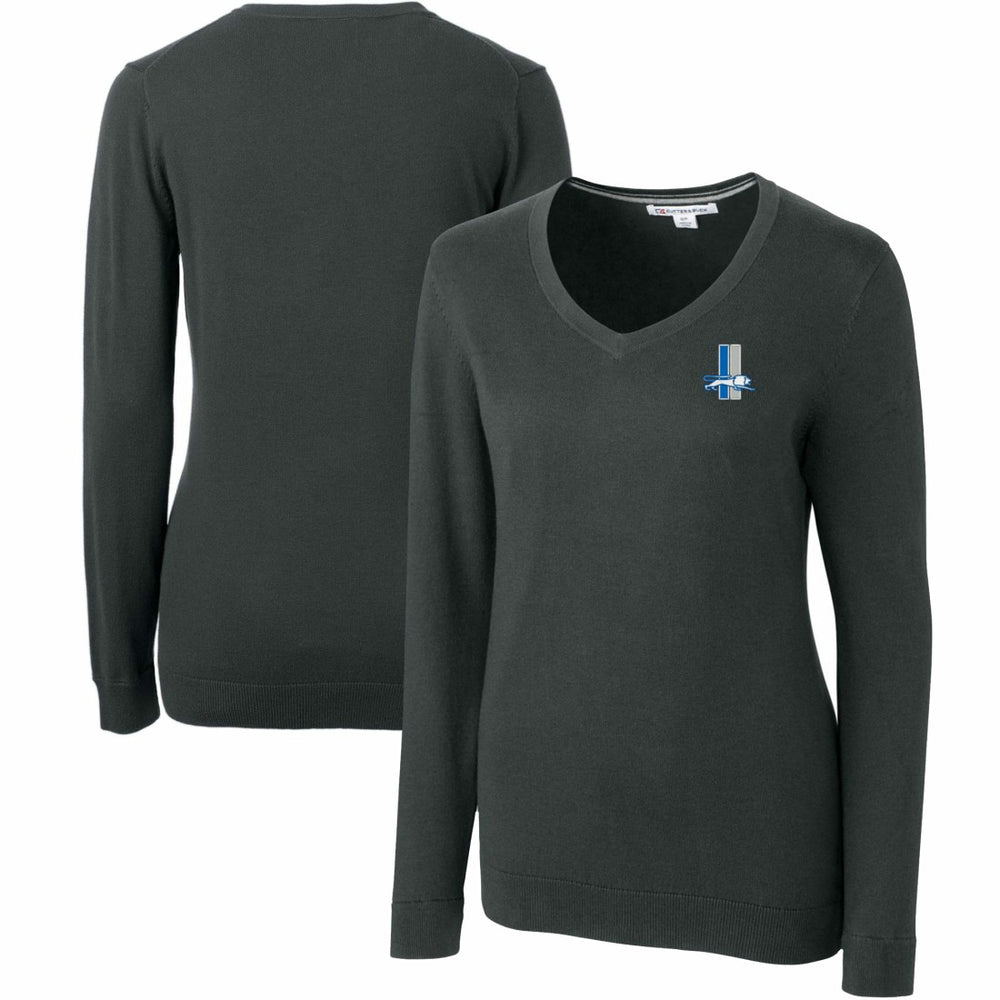 Detroit Lions Cutter & Buck Women's Throwback Logo Lakemont Tri-Blend V-Neck Sweater Heather Charcoal