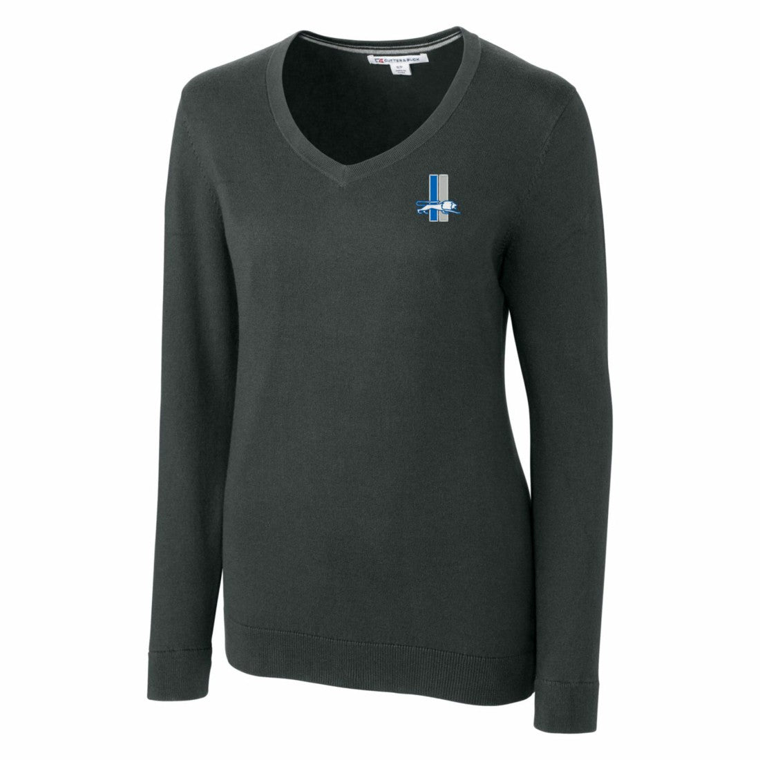Detroit Lions Cutter & Buck Women's Throwback Logo Lakemont Tri-Blend V-Neck Sweater Heather Charcoal
