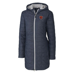 Chicago Bears Cutter & Buck Women's Throwback Logo Rainier Primaloft Eco Full-Zip Hoodie Long Coat Heather Navy