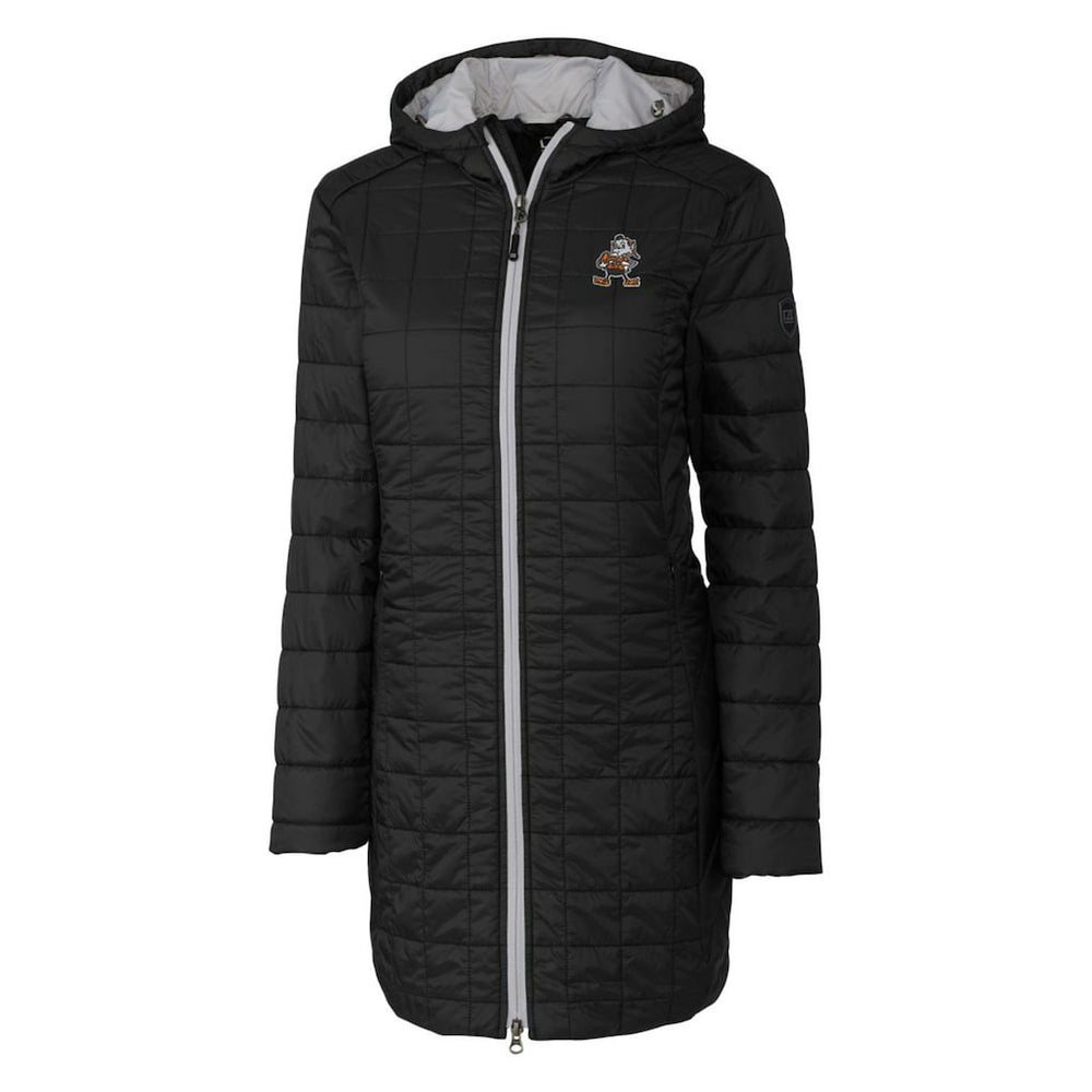 Cleveland Browns Cutter & Buck Women's Throwback Logo Rainier Primaloft Eco Full-Zip Hoodie Long Coat Black