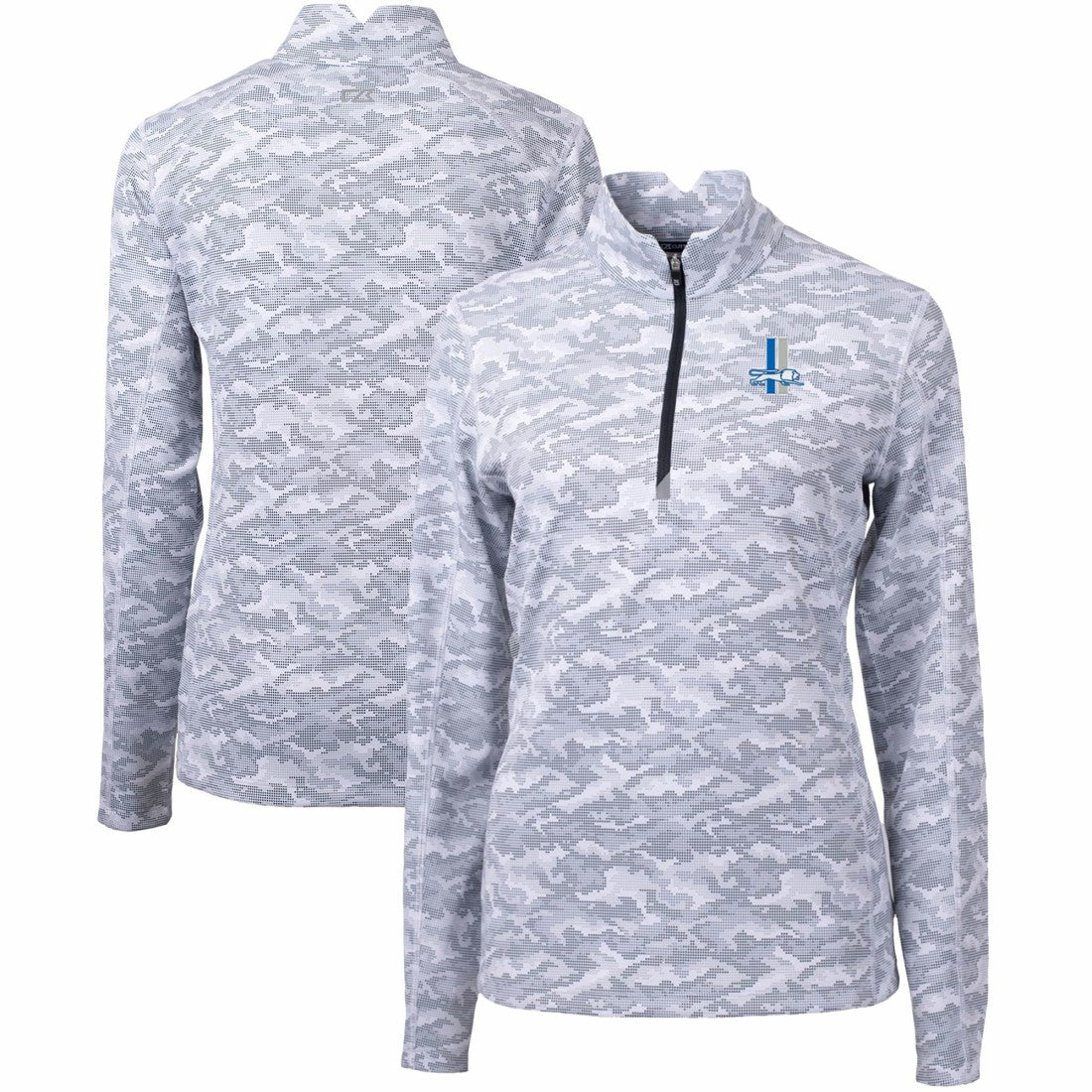 Detroit Lions Cutter & Buck Women's Throwback Logo Traverse Camo Quarter-Zip Pullover Top Charcoal