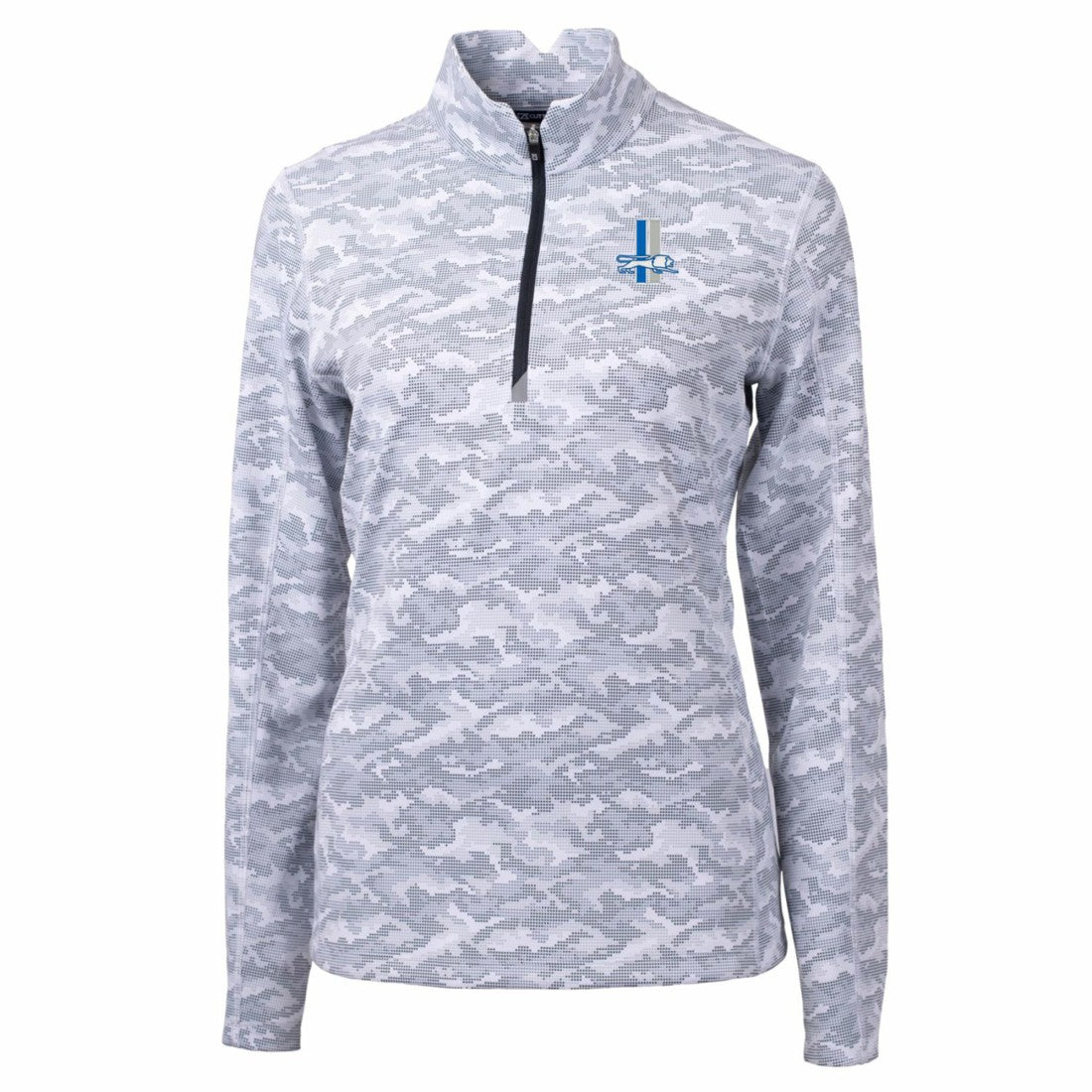 Detroit Lions Cutter & Buck Women's Throwback Logo Traverse Camo Quarter-Zip Pullover Top Charcoal