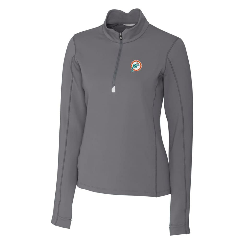 Miami Dolphins Cutter & Buck Women's Throwback Logo Traverse Stretch Quarter-Zip Pullover Top Steel