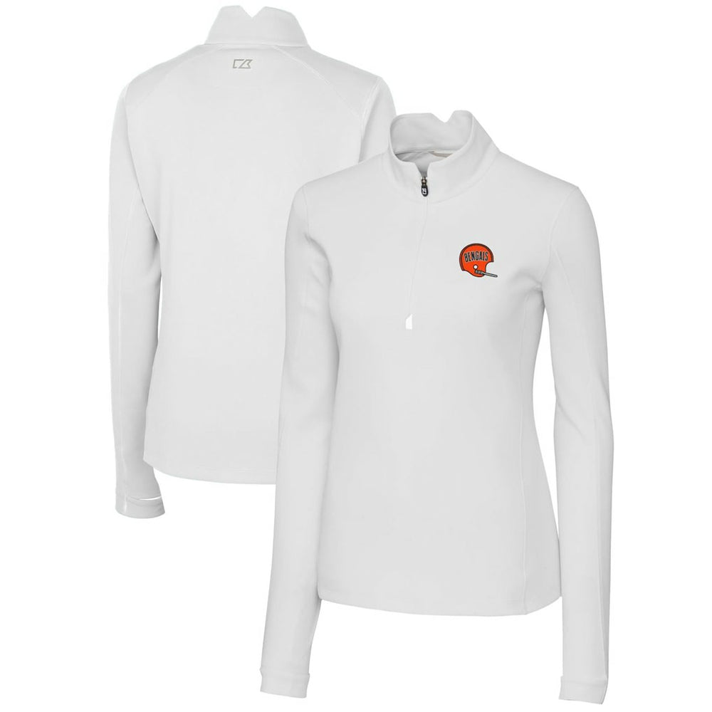 Cincinnati Bengals Cutter & Buck Women's Throwback Logo Traverse Stretch Quarter-Zip Pullover Top White