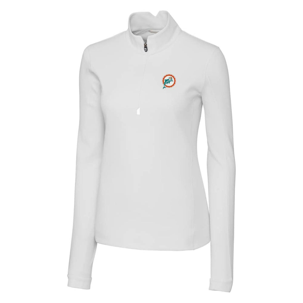 Miami Dolphins Cutter & Buck Women's Throwback Logo Traverse Stretch Quarter-Zip Pullover Top White
