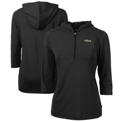 New York Jets Cutter & Buck Women's Throwback Logo Virtue Eco Pique 3/4 Sleeve Half-Zip Pullover Hoodie Black