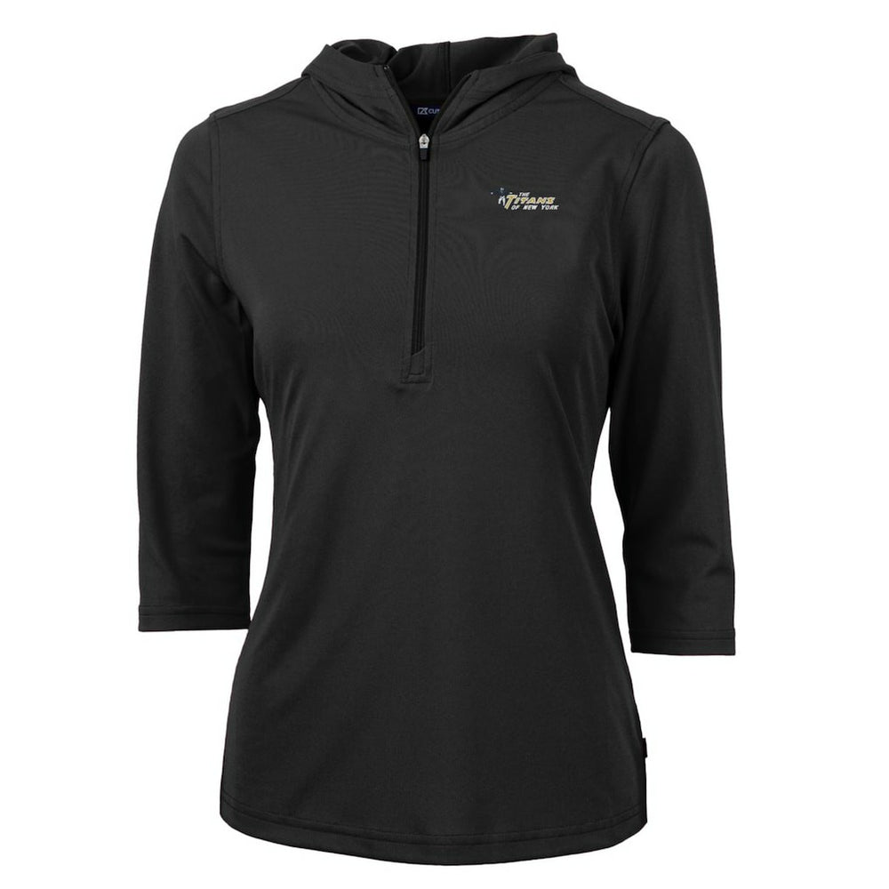 New York Jets Cutter & Buck Women's Throwback Logo Virtue Eco Pique 3/4 Sleeve Half-Zip Pullover Hoodie Black