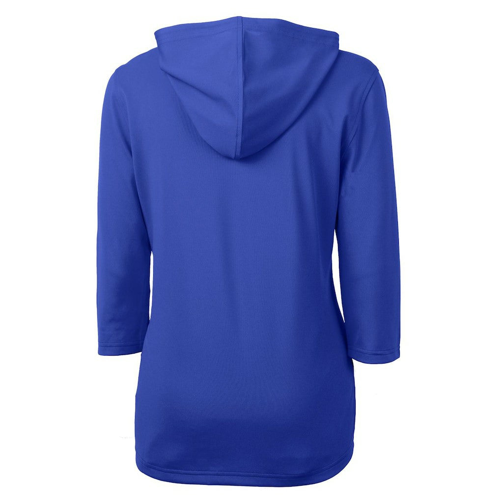 New England Patriots Cutter & Buck Women's Throwback Logo Virtue Eco Pique 3/4 Sleeve Half-Zip Pullover Hoodie Royal