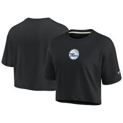 Philadelphia 76ers Women's Elements Super Soft Boxy Cropped T-Shirt Black | Fanatics Lifestyle