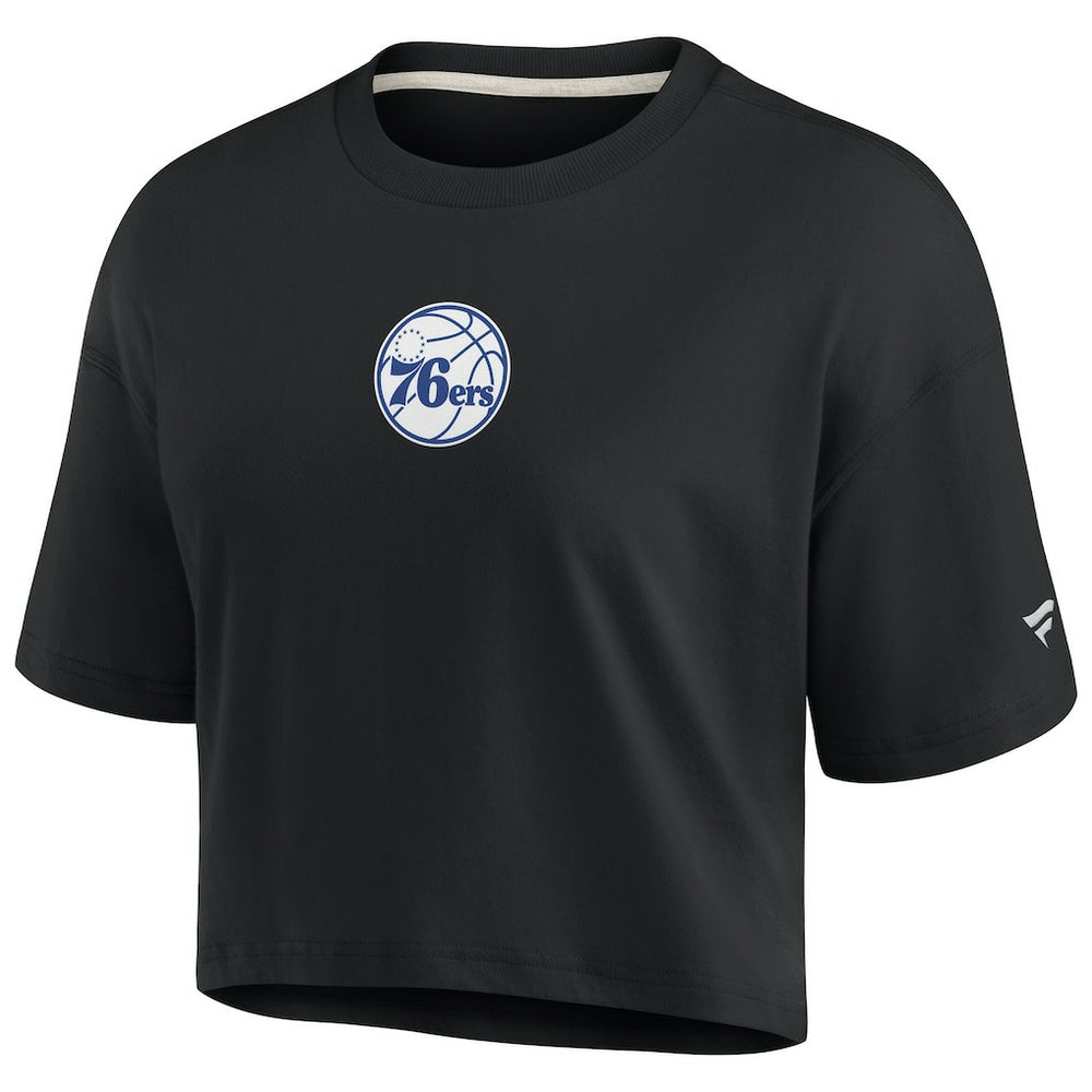 Philadelphia 76ers Women's Elements Super Soft Boxy Cropped T-Shirt Black | Fanatics Lifestyle