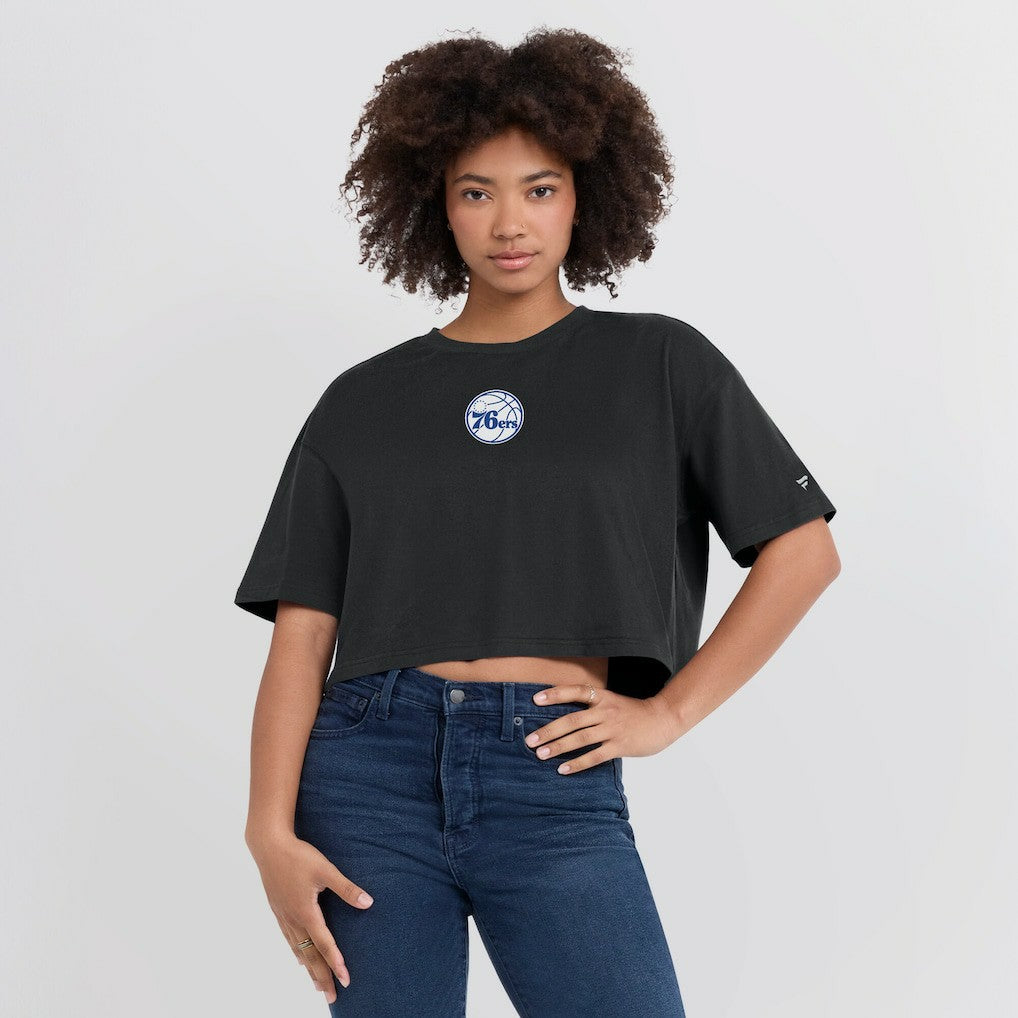 Philadelphia 76ers Women's Elements Super Soft Boxy Cropped T-Shirt Black | Fanatics Lifestyle
