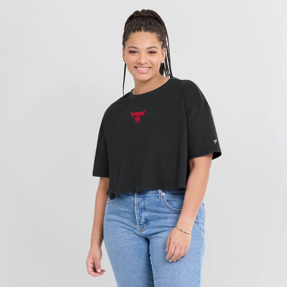 Chicago Bulls Women's Elements Super Soft Boxy Cropped T-Shirt for sale Black | Fanatics US