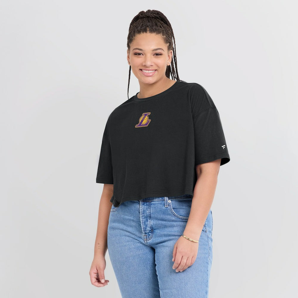 Los Angeles Lakers Women's Elements Super Soft Boxy Cropped T-Shirt Black | Fanatics Lifestyle