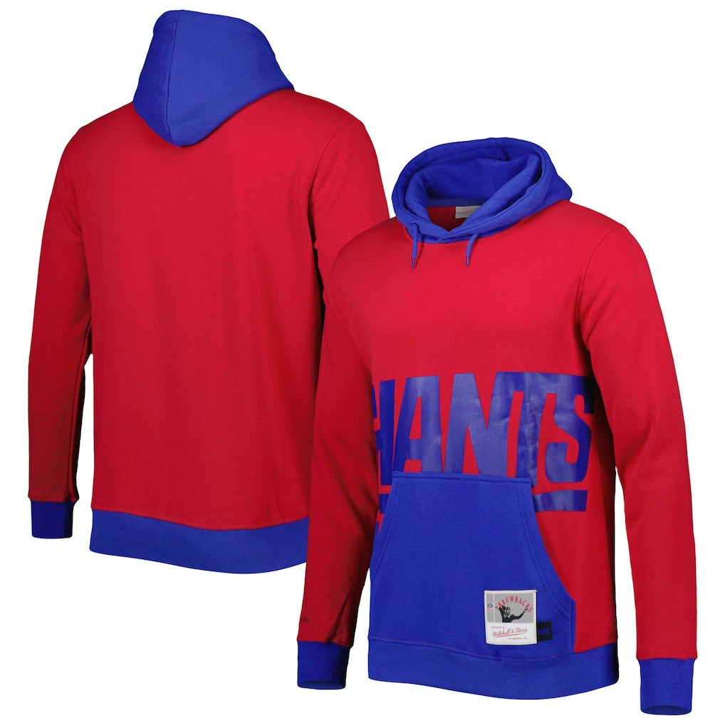 Mitchell & Ness New York Giants Big & Tall Big Face Pullover Hoodie Red/Royal