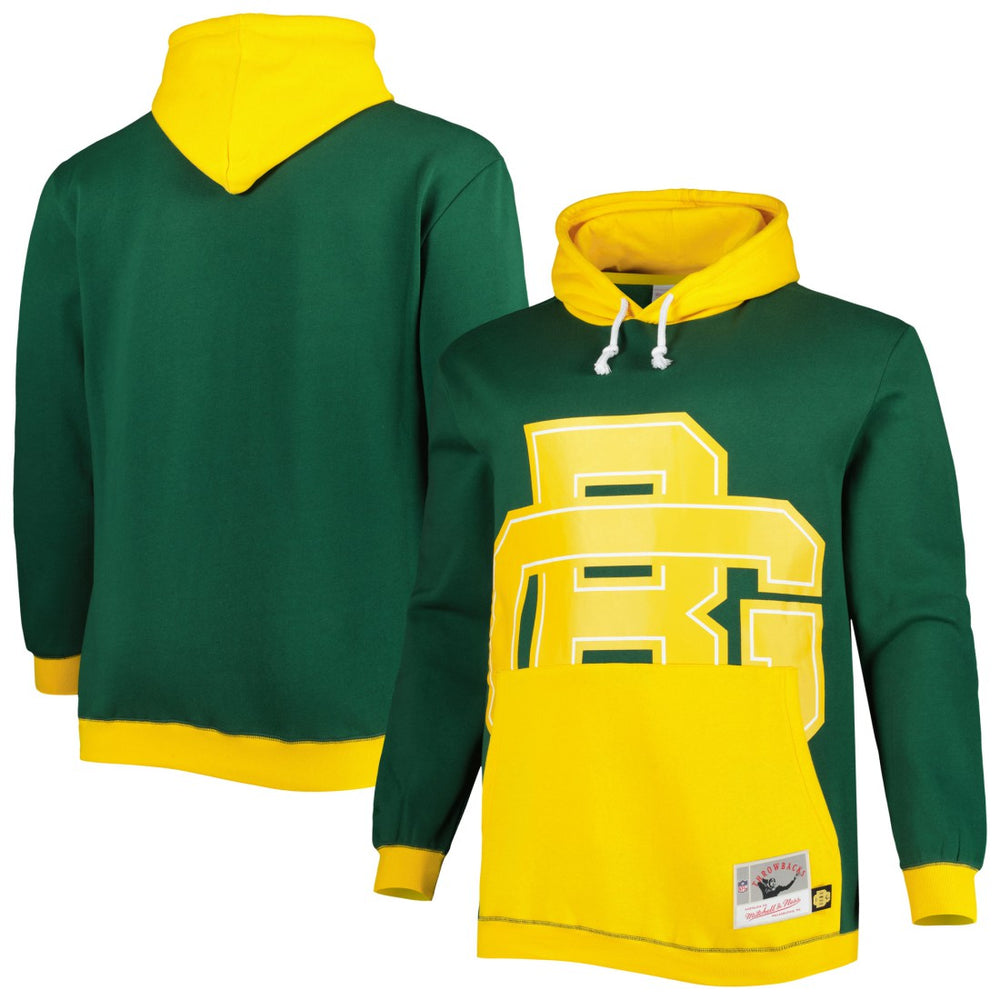 Mitchell & Ness Green Bay Packers Big & Tall Big Face Pullover Hoodie Green/Gold