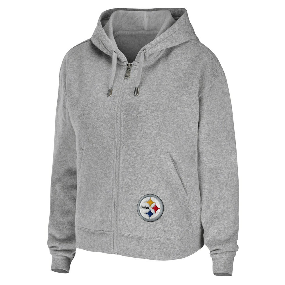 Pittsburgh Steelers WEAR by Erin Andrews Women's Team Full-Zip Hoodie Heathered Gray