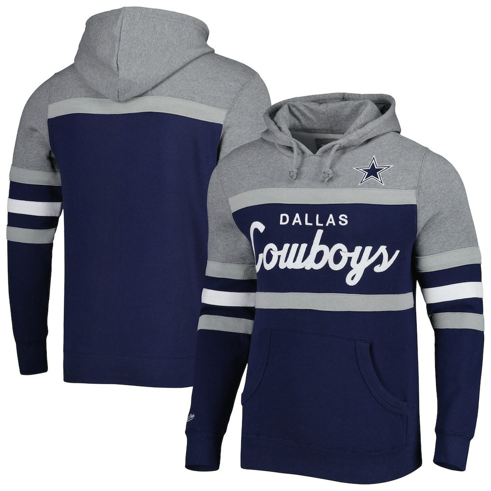 Mitchell & Ness Dallas Cowboys Head Coach Pullover Hoodie Navy/Heathered Gray