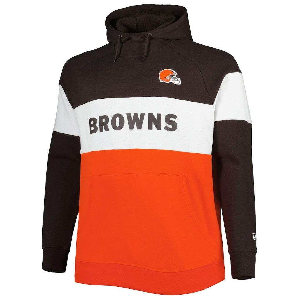 Cleveland Browns New Era Big & Tall Current Colorblock Raglan Fleece Pullover Hoodie Orange/Brown
