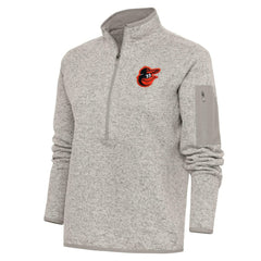 Baltimore Orioles Antigua Women's Logo Fortune Quarter-Zip Pullover Jacket - Oatmeal - MLB Discount