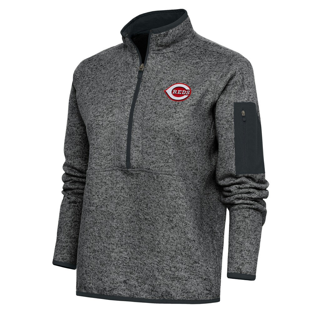 Cincinnati Reds Antigua Women's Logo Fortune Quarter-Zip Pullover Jacket - Heather Charcoal - MLB Sale