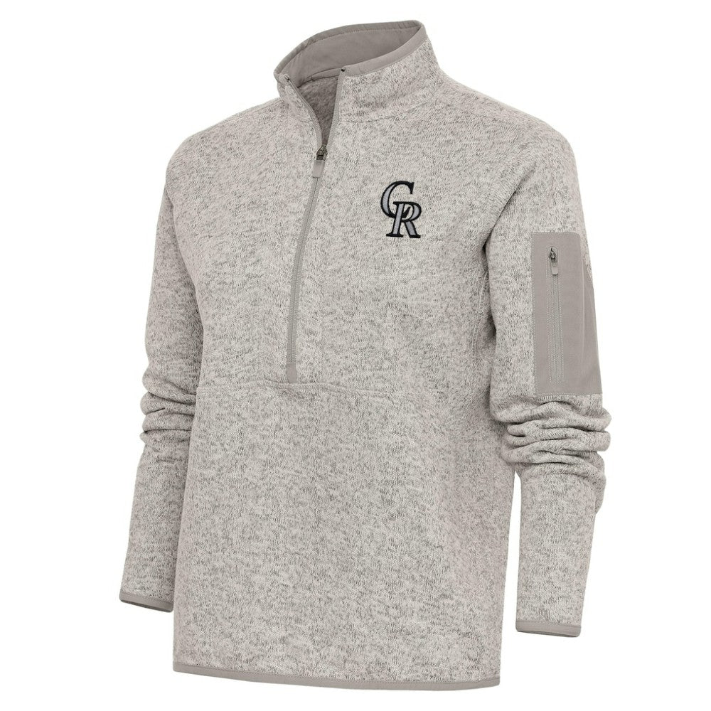 Colorado Rockies Antigua Women's Logo Fortune Quarter-Zip Pullover Jacket - Oatmeal - MLB on Sale