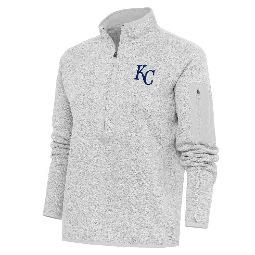 Kansas City Royals Antigua Women's Logo Fortune Quarter-Zip Pullover Jacket - Heather Gray - MLB on Sale