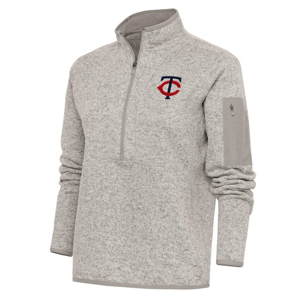 Minnesota Twins Antigua Women's Logo Fortune Quarter-Zip Pullover Jacket - Oatmeal - MLB on Sale