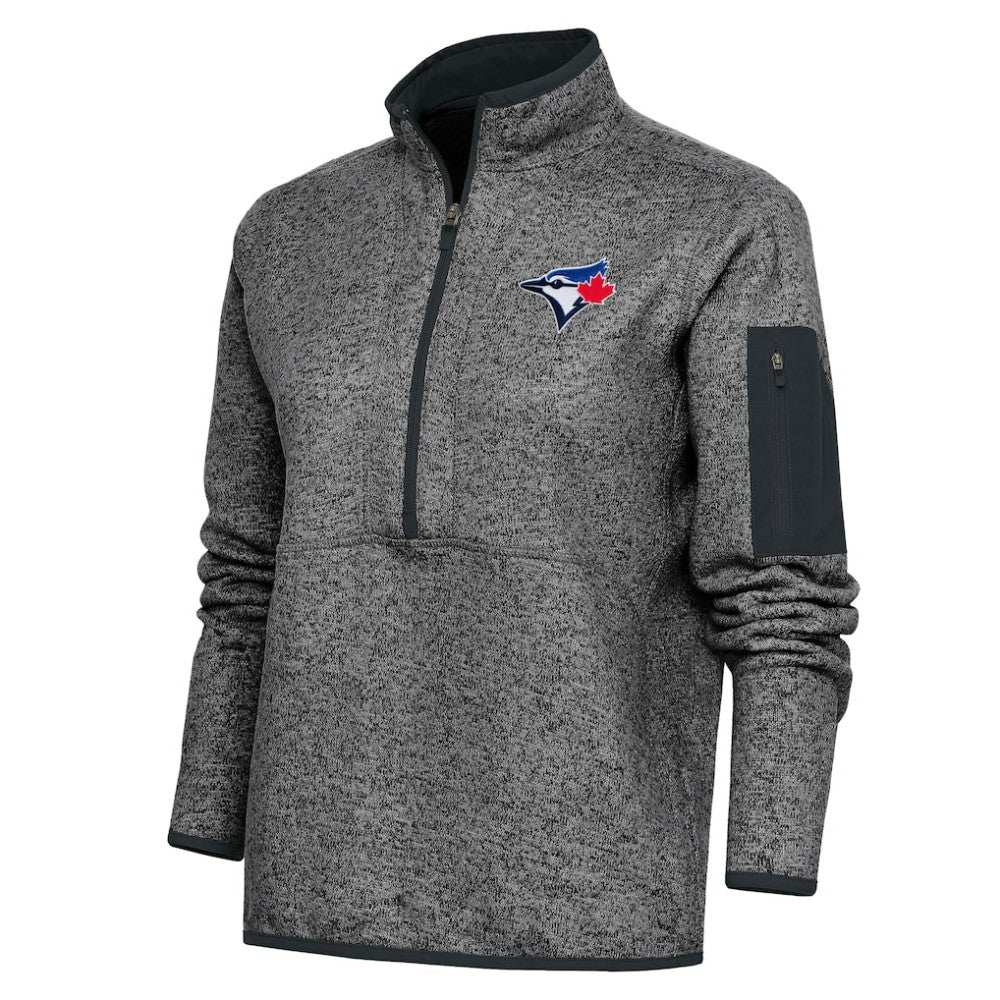 Toronto Blue Jays Antigua Women's Logo Fortune Quarter-Zip Pullover Jacket - Heather Charcoal - MLB on Sale