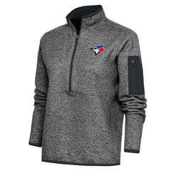 Toronto Blue Jays Antigua Women's Logo Fortune Quarter-Zip Pullover Jacket - Heather Charcoal - MLB on Sale