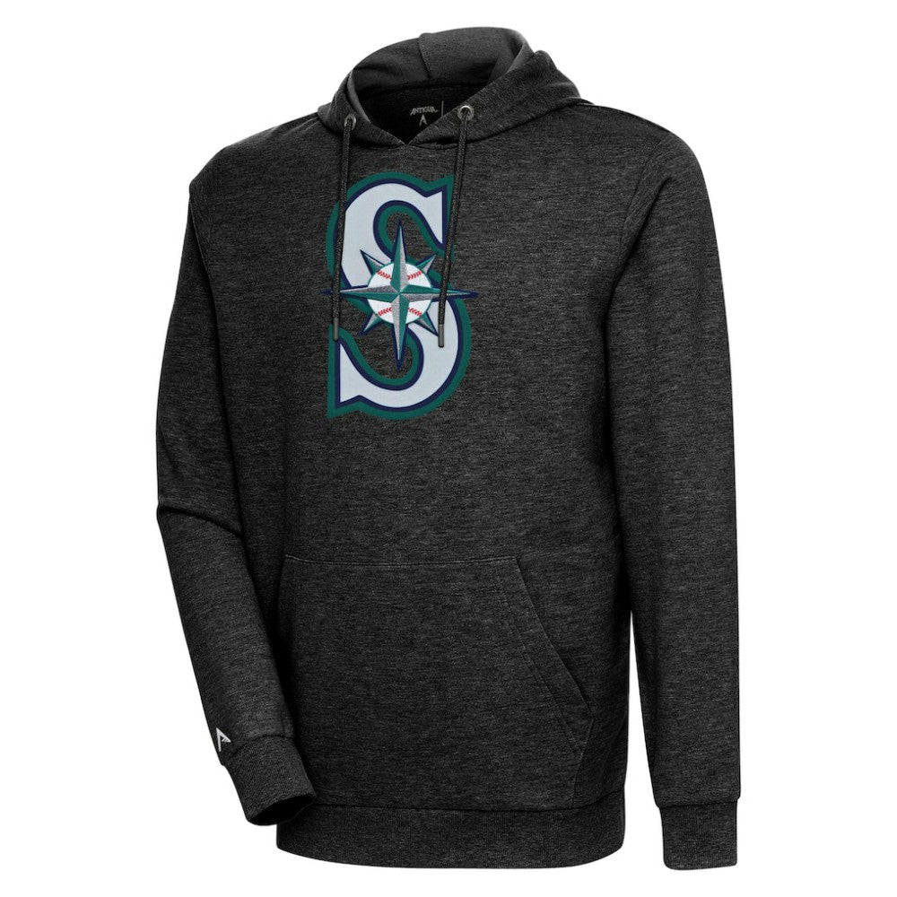 Seattle Mariners Antigua Action Pullover Hoodie - Heather Black - MLB on Sale