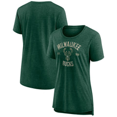 Milwaukee Bucks Women's Heritage Tri-Blend T-Shirt Heather Hunter Green