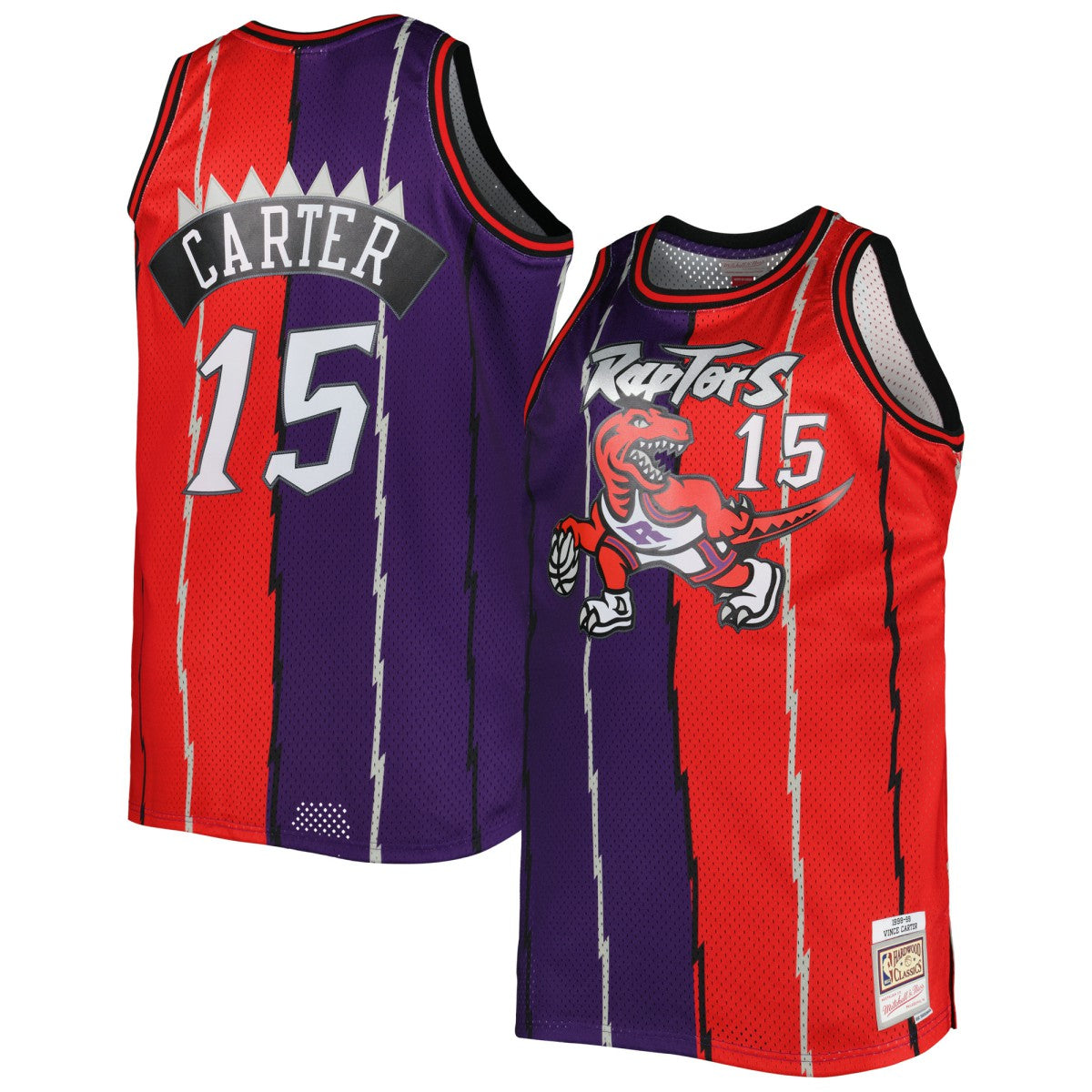 Vince Carter Toronto Raptors Big & Tall Hardwood Classics 1998/99 Split Swingman Jersey Purple/Red | Mitchell & Ness US