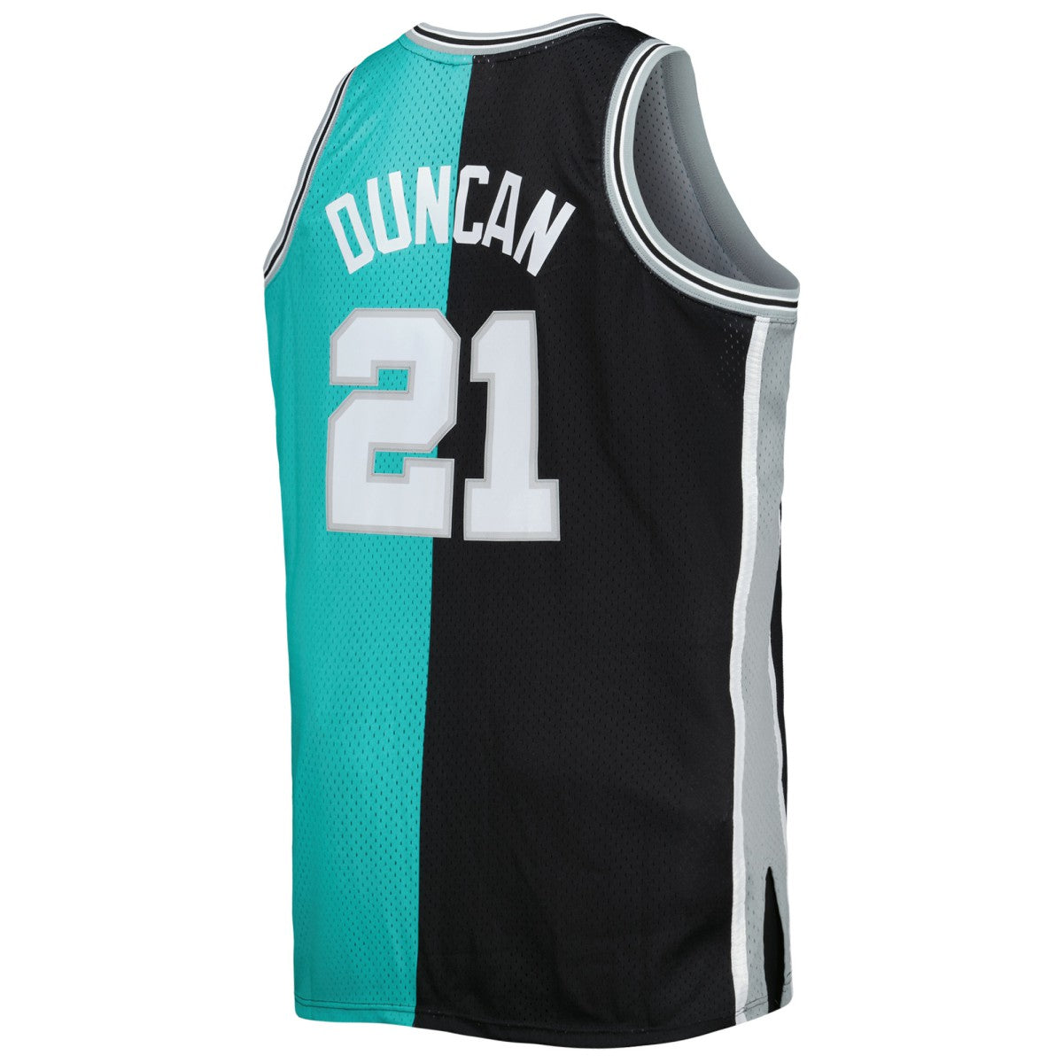 Tim Duncan San Antonio Spurs Big & Tall Hardwood Classics 1998/99 Split Swingman Jersey Black/Teal | Mitchell & Ness online