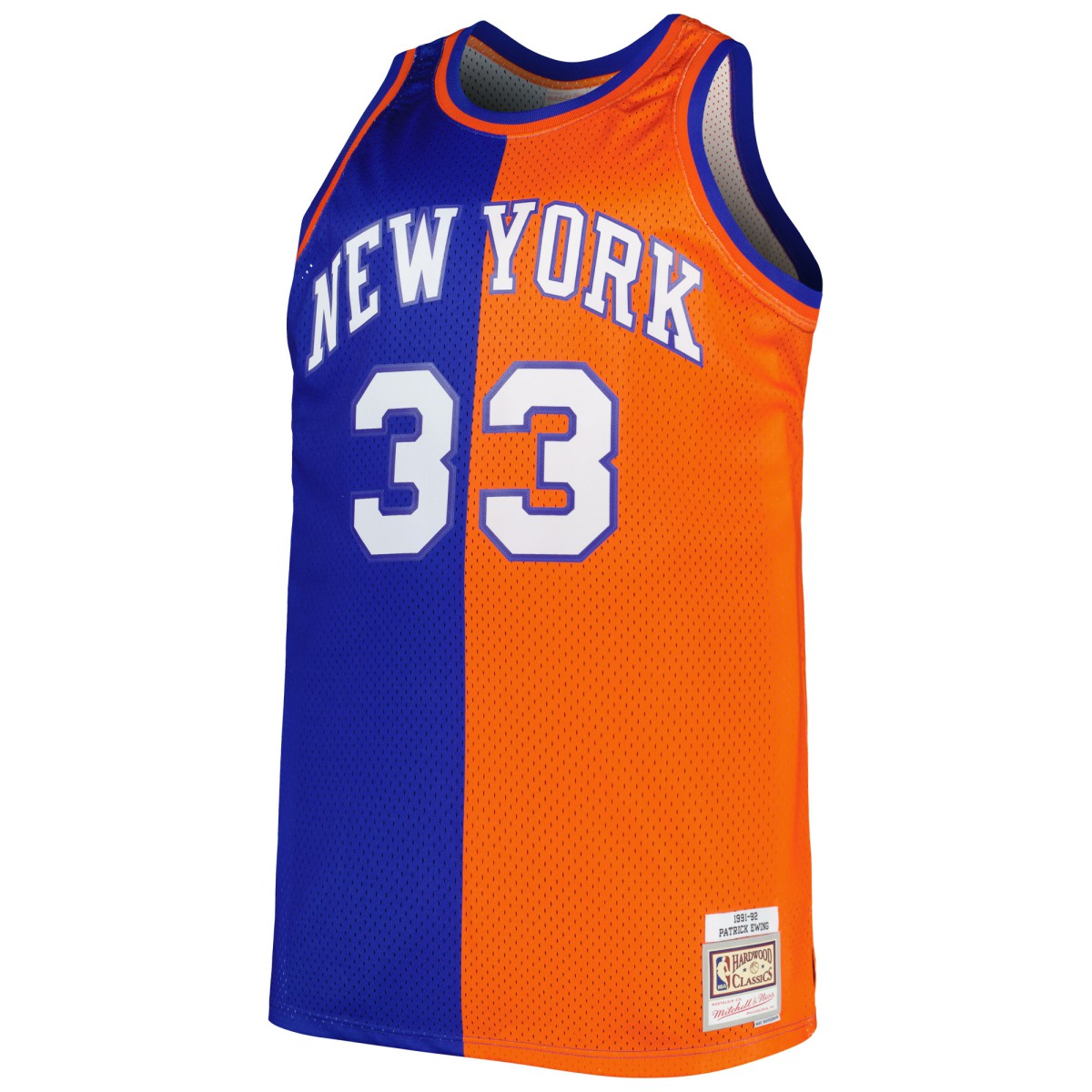Patrick Ewing New York Knicks Big & Tall Hardwood Classics 1991/92 Split Swingman Jersey Blue/Orange | Mitchell & Ness US