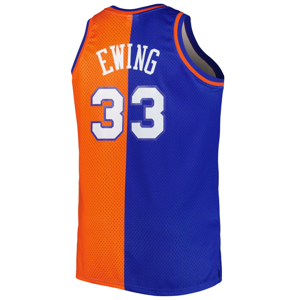 Patrick Ewing New York Knicks Big & Tall Hardwood Classics 1991/92 Split Swingman Jersey Blue/Orange | Mitchell & Ness US