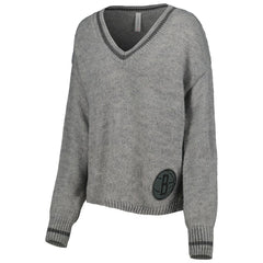 Brooklyn Nets Lusso Women's Scarletts Lantern Sleeve Tri-Blend V-Neck Pullover Sweater Gray