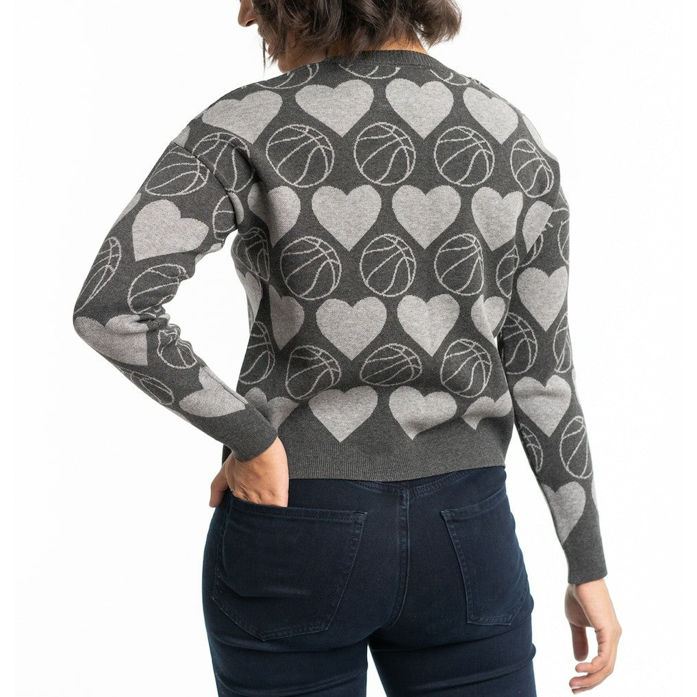 Brooklyn Nets Lusso Women's Basketball Love Swarovski Crystal Intarsia Pullover Sweater Charcoal