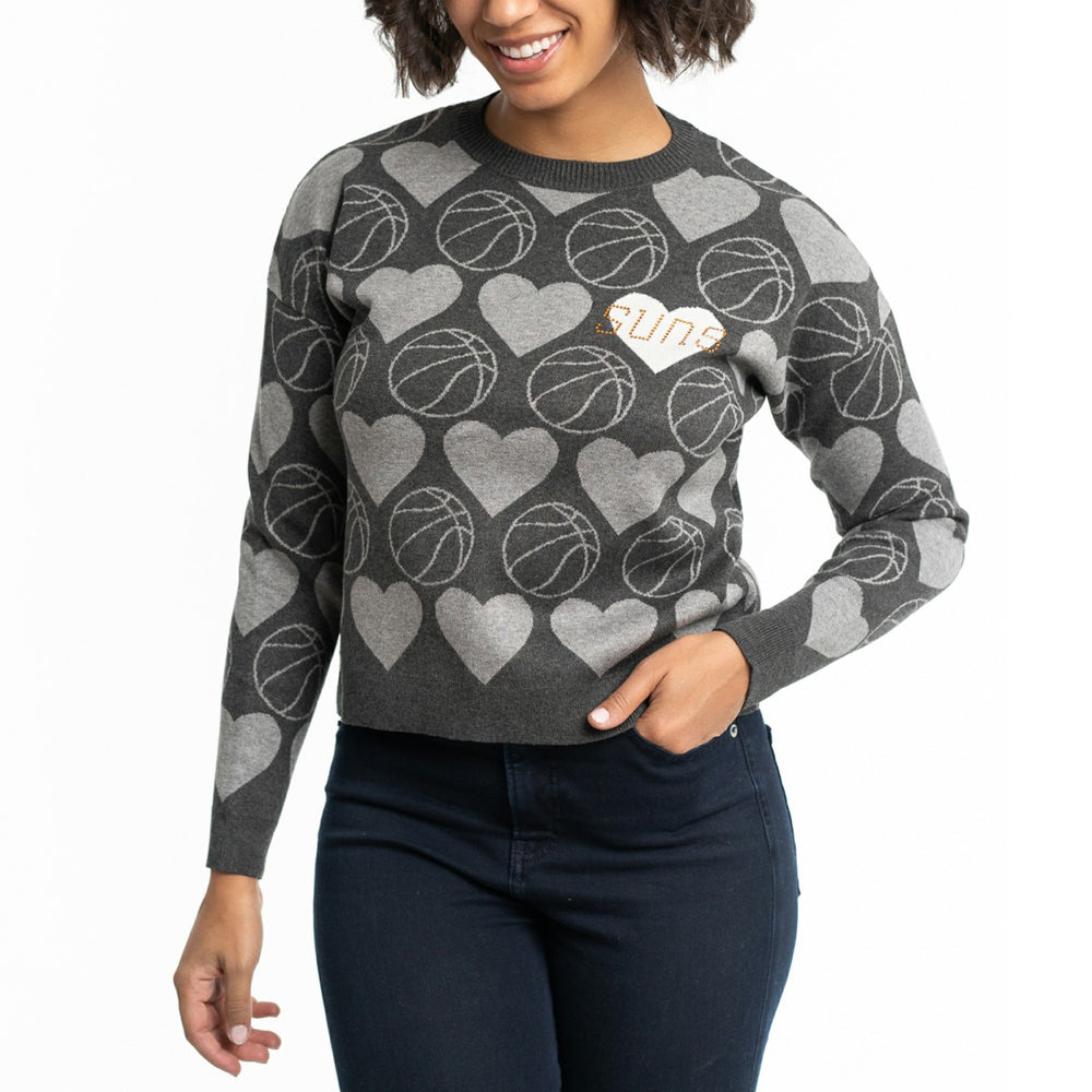 Phoenix Suns Lusso Women's Basketball Love Swarovski Crystal Intarsia Pullover Sweater Charcoal