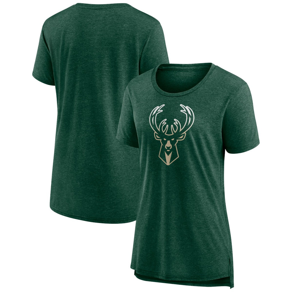 Milwaukee Bucks Women's Gradient Logo Tri-Blend T-Shirt Heather Hunter Green