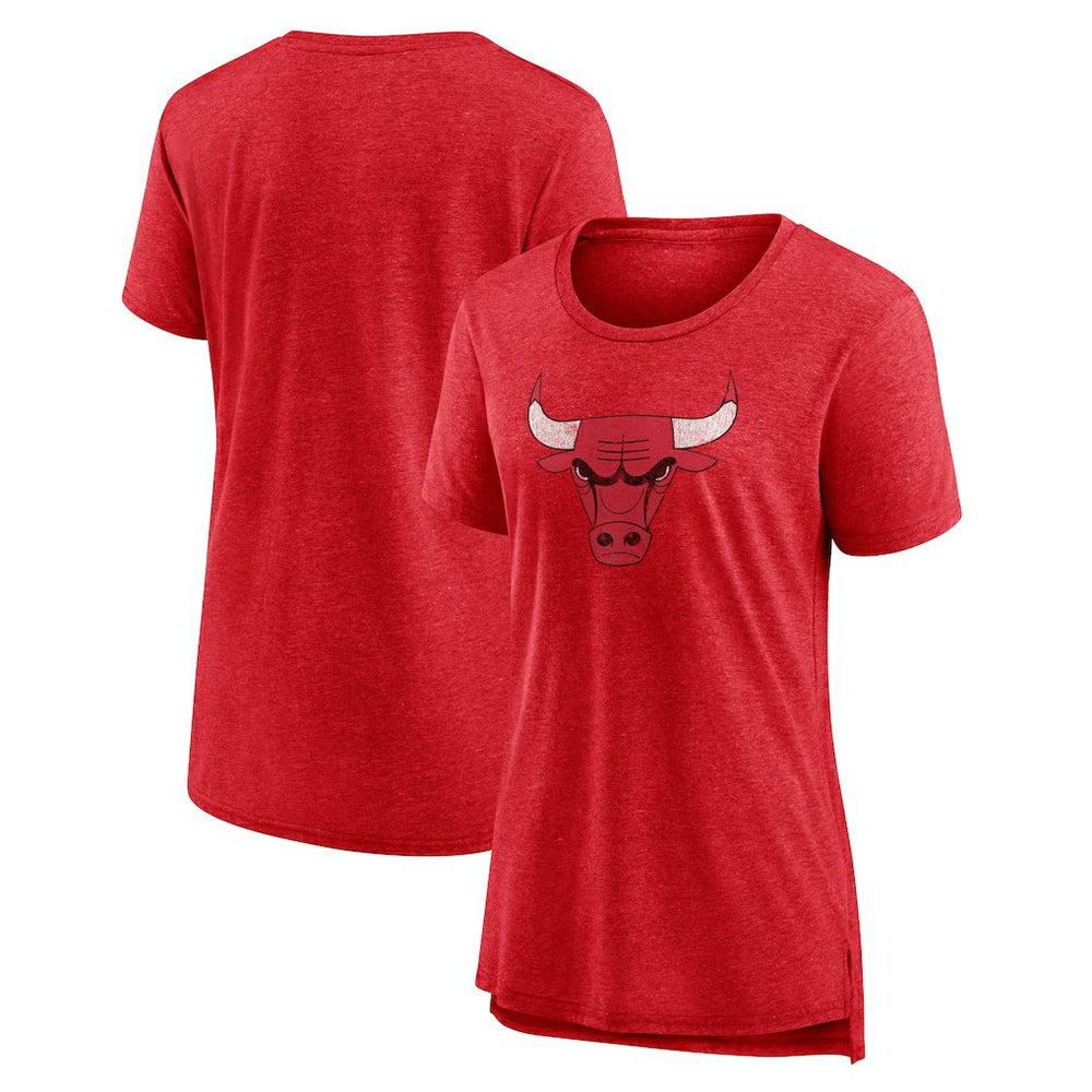 Chicago Bulls Women's Distressed Logo Tri-Blend T-Shirt Heather Red