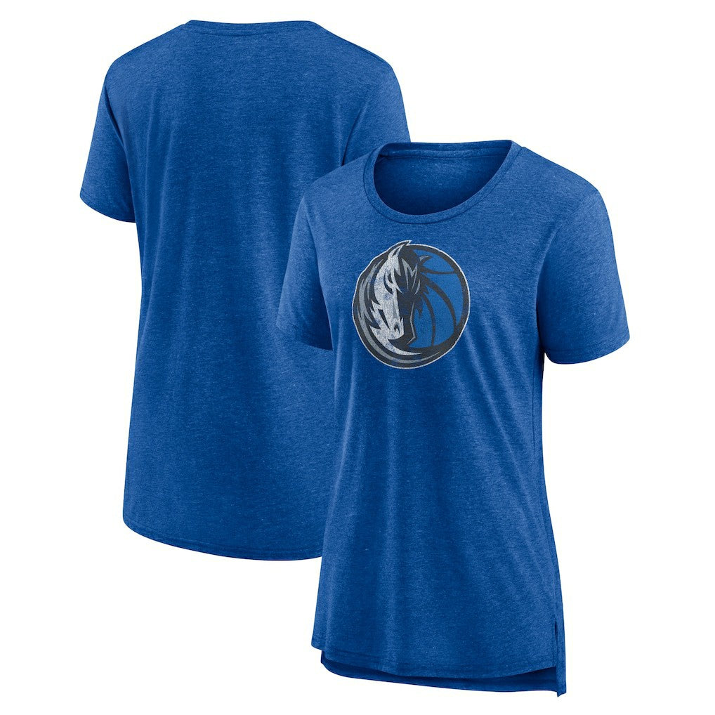 Dallas Mavericks Women's Distressed Logo Tri-Blend T-Shirt Heather Blue