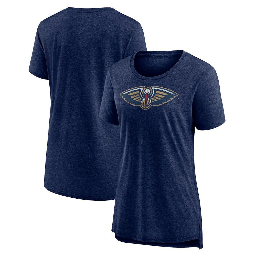 New Orleans Pelicans Women's Distressed Logo Tri-Blend T-Shirt Heather Navy
