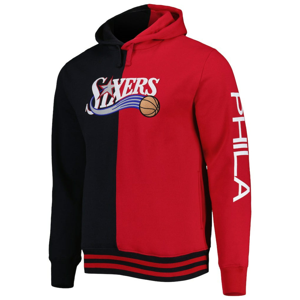 Philadelphia 76ers Big & Tall Hardwood Classics Split Pullover Hoodie Black/Red | Mitchell & Ness discount