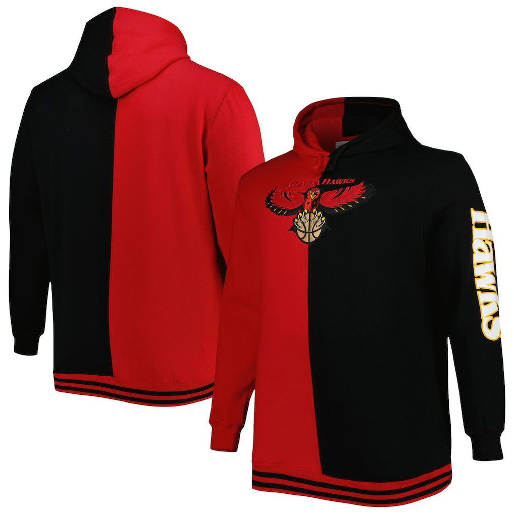 Atlanta Hawks Hardwood Classics Big & Tall Hardwood Classics Split Pullover Hoodie Red/Black | Mitchell & Ness