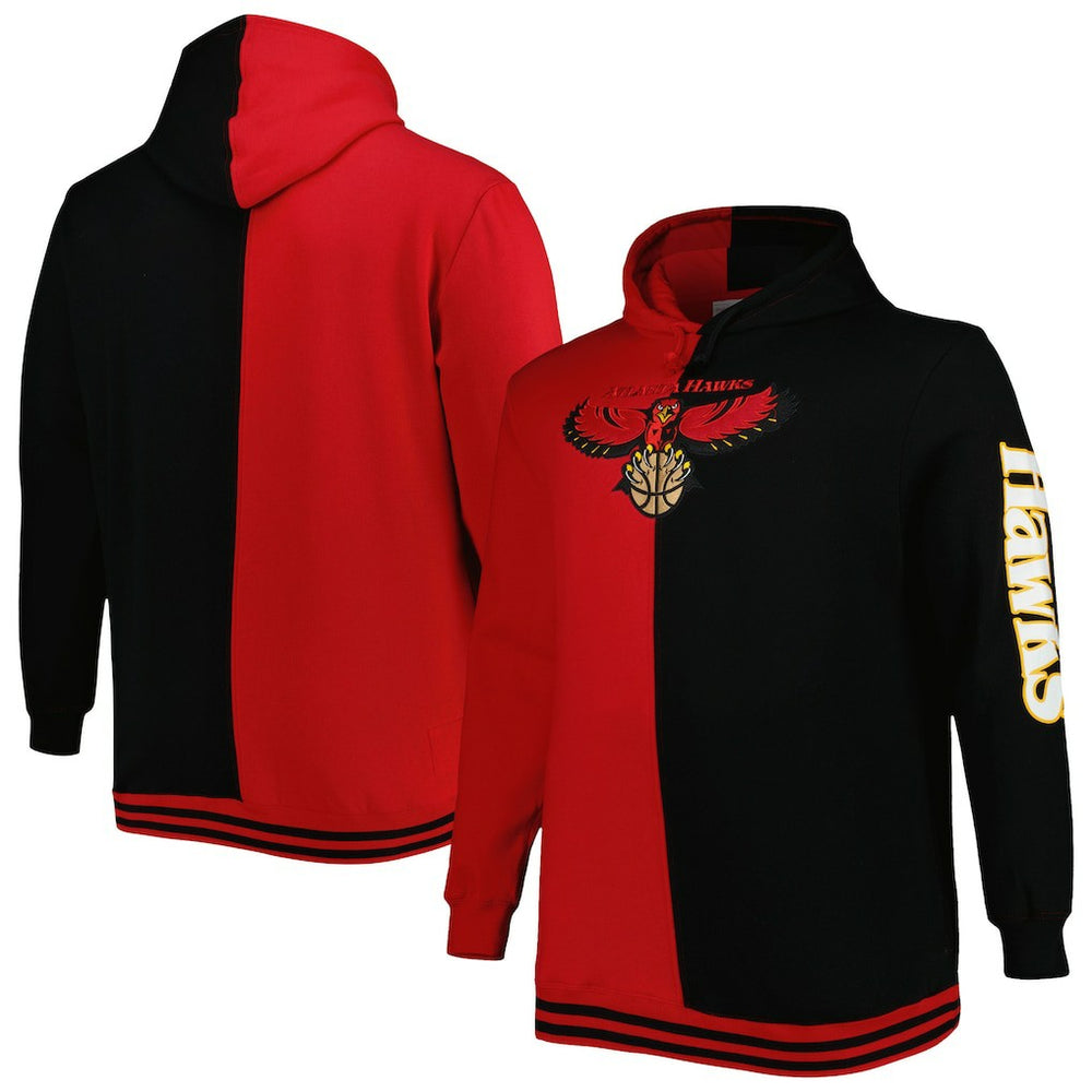 Atlanta Hawks Hardwood Classics Big & Tall Hardwood Classics Split Pullover Hoodie Red/Black | Mitchell & Ness