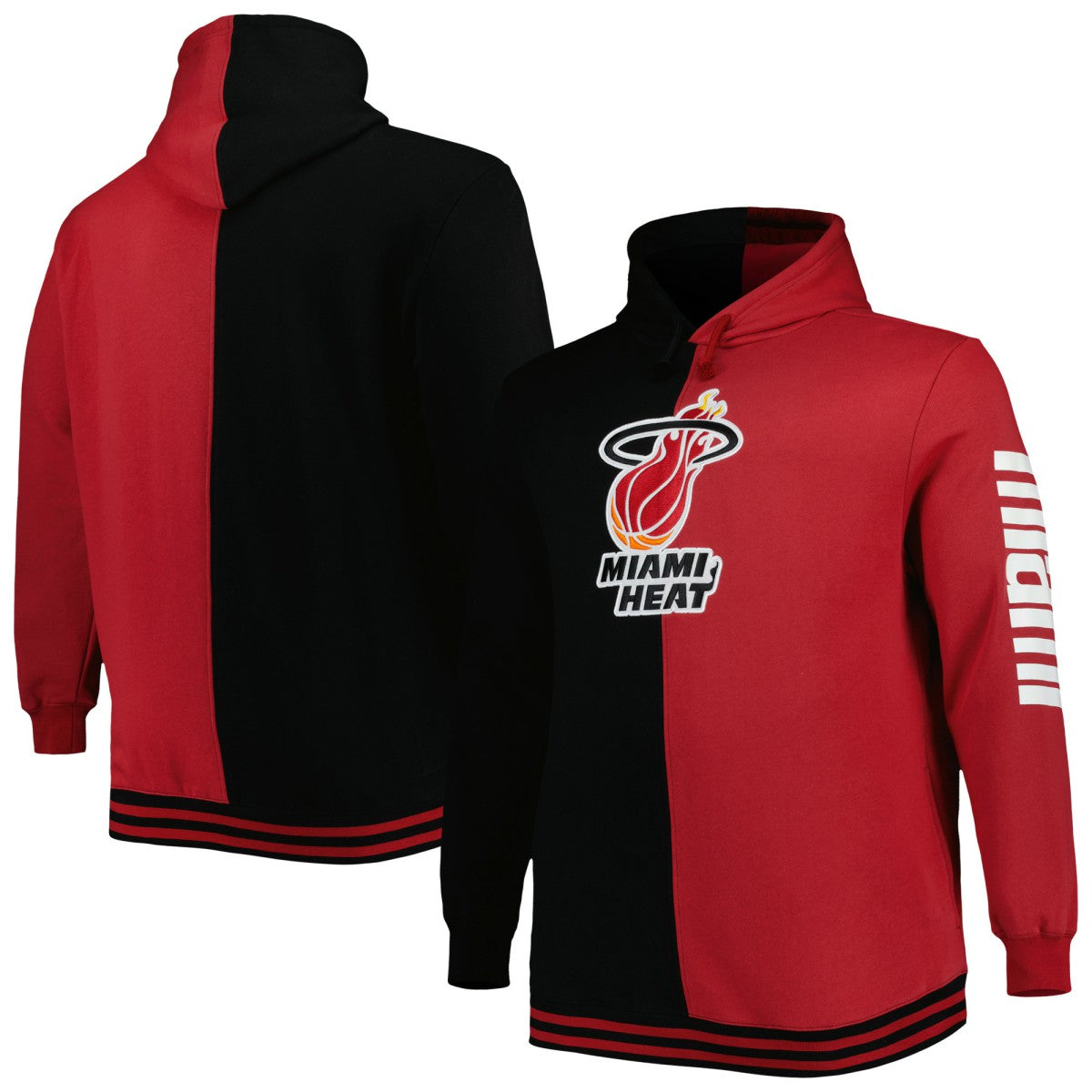 Miami Heat Hardwood Classics Big & Tall Hardwood Classics Split Pullover Hoodie Black/Red | Mitchell & Ness for sale