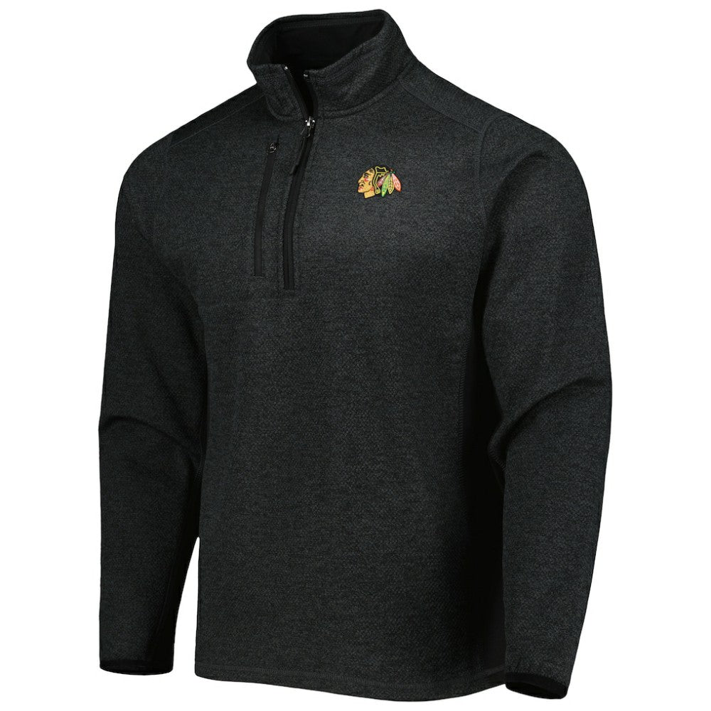 Chicago Blackhawks Antigua Course Quarter-Zip Jacket - Heathered Black - NHL 5138515
