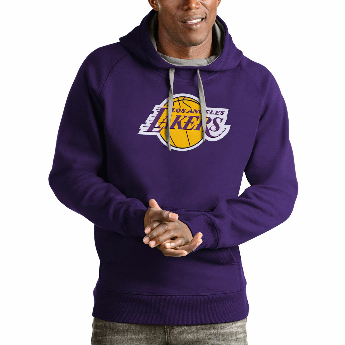 Los Angeles Lakers Antigua Team Logo Victory Pullover Hoodie Purple
