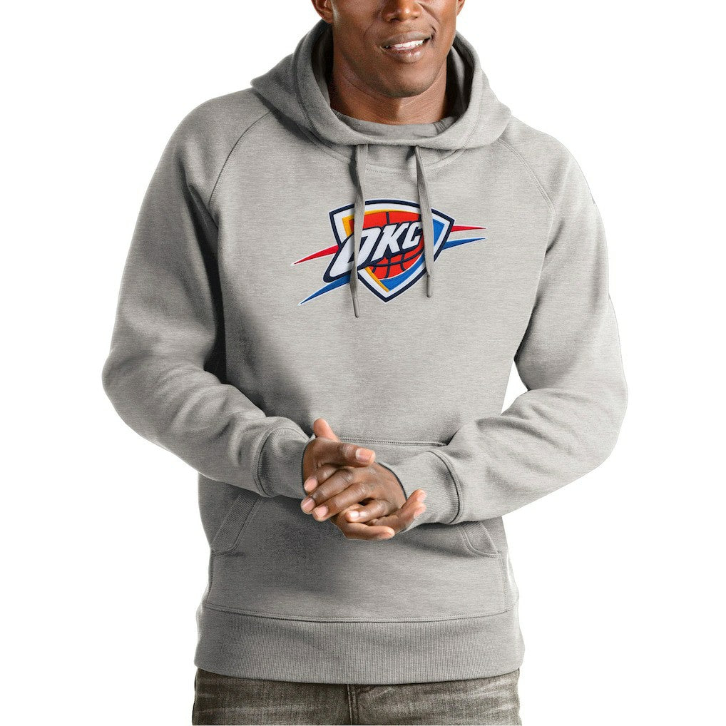 Oklahoma City Thunder Antigua Team Logo Victory Pullover Hoodie Heather Gray